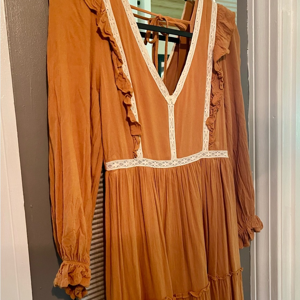 Boho Long Sleeve Soft Orange Boutique Dress